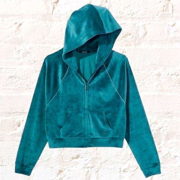 Victoria's Secret Velour Cropped Tracksuit Zip Hoodie Rhinestone Jacket Y2K Fall - Picture 6 of 17